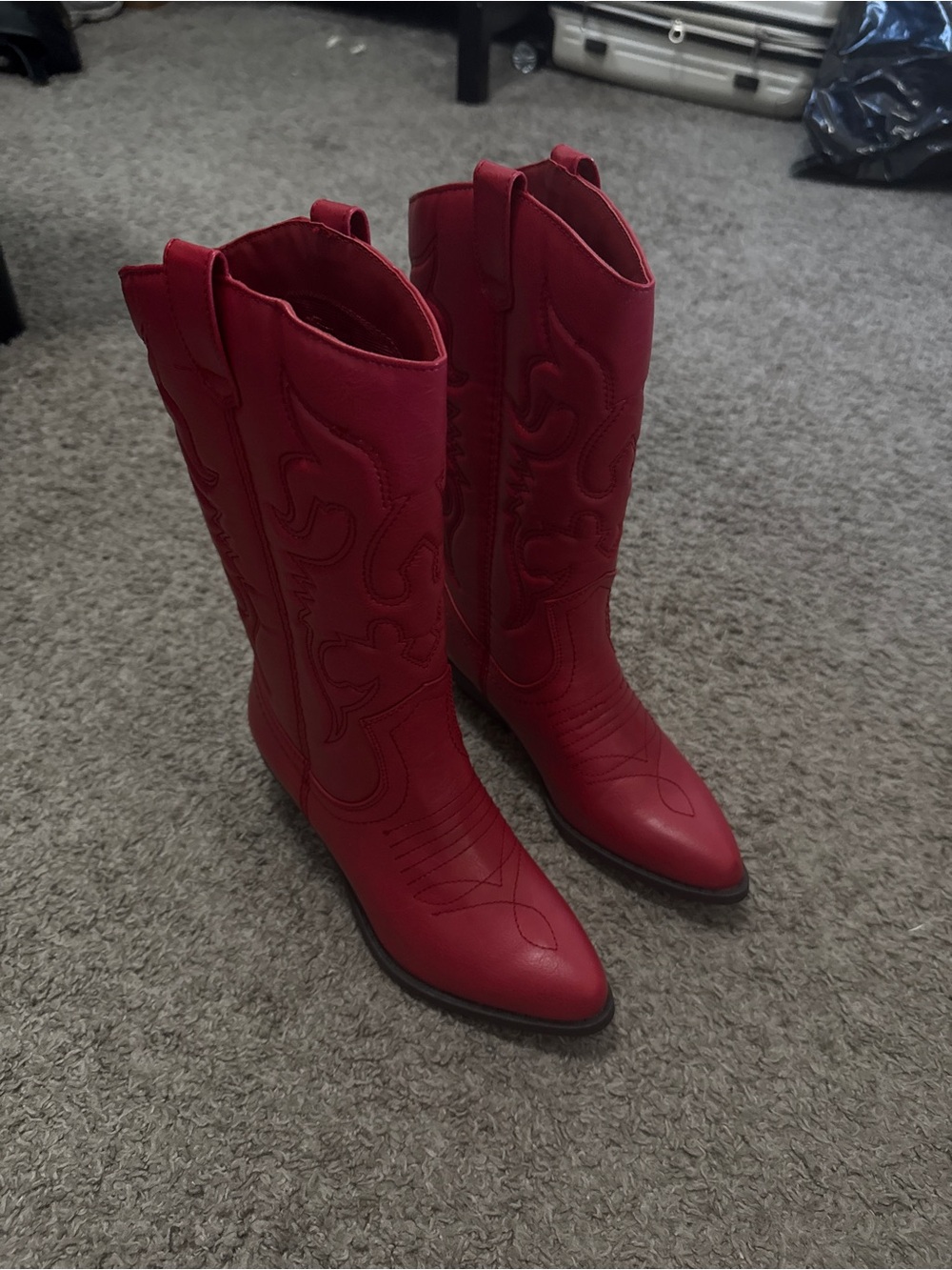 Soda Red Western-Style Mid-Calf Heeled Boots - Picture 1 of 7